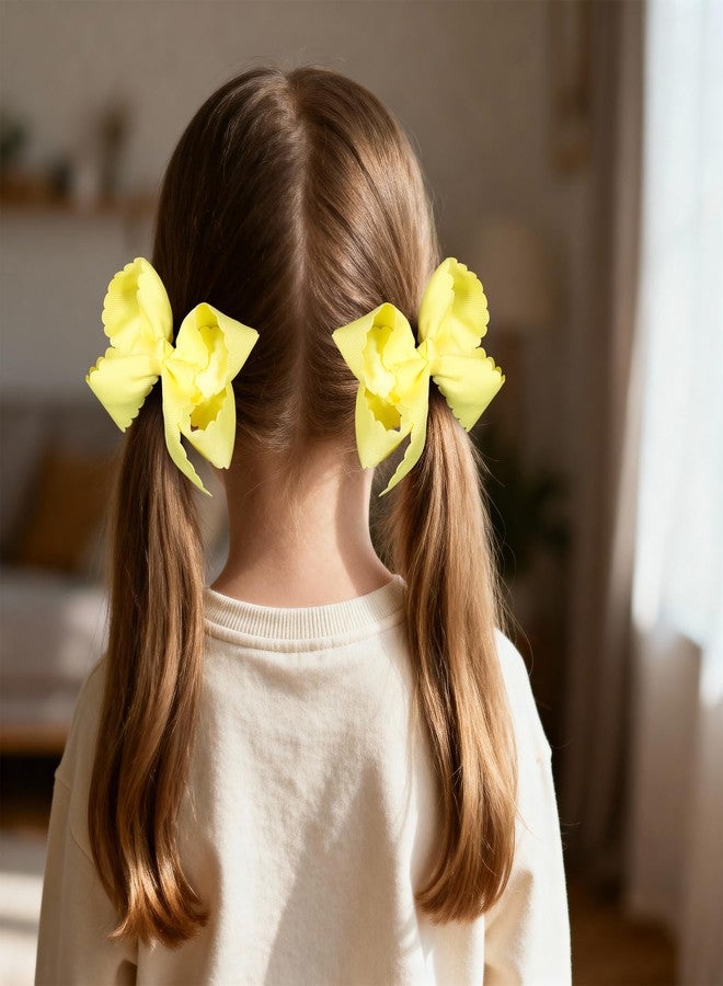 Miroksh 4in Lemon Yellow Hair Bow Clips for Girls, Grosgrain Ribbon Scalloped Edge Bow Alligator Hairpins Summer Dress Decor Accessory for Toddler Teens Women Easter Birthday Back School Gift - Image 4